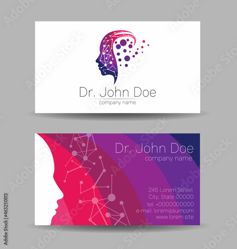 Psychology Vector Business Card Human Head Modern logo Creative style. Child Profile Silhouette Design concept. Brand company. Vsiting personal set of visit cards