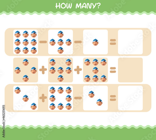 How many cartoon boys. Counting game. Educational game for pre shool years kids and toddlers