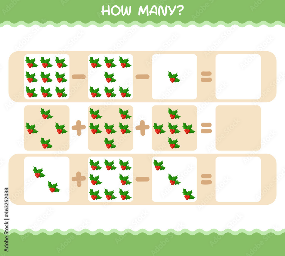 How many cartoon holly berry. Counting game. Educational game for pre shool years kids and toddlers How many cartoon holly berry. Counting game. Educational game for pre shool years kids and toddlers