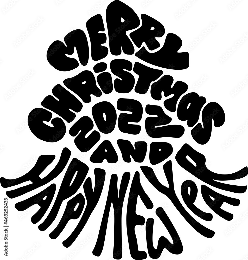 Merry Christmas and Happy New Year 2022. Holiday grunge lettering poster template. Vector spruce illustration.