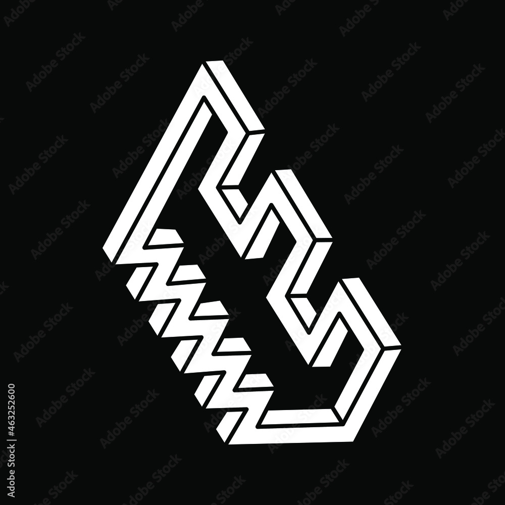 Optical illusion object. Impossible shape logo design. Optical art. Unreal geometry figure. Optical illusion object. Impossible shape logo design. Optical art. Unreal geometry figure.