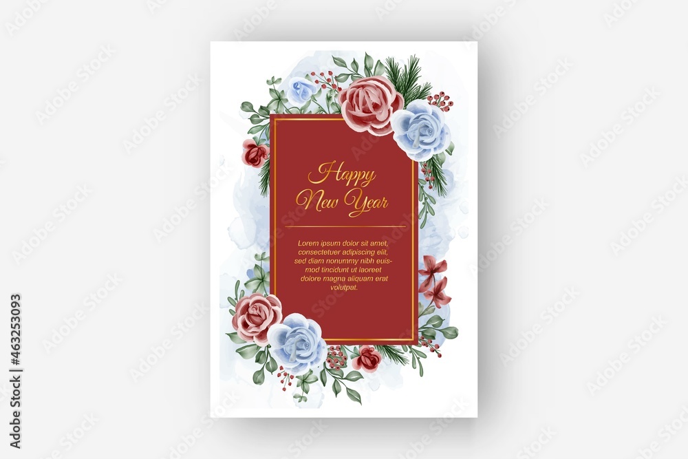 floral frame with rose red blue theme winter new year background