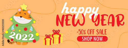 happy new year banner, 50% discount, tiger, 2022, new year, sale, 50, Chinese New Year 2022 modern art design Set for greeting card, poster, website banner. Chinese zodiac Tiger symbol. Hieroglyphics 