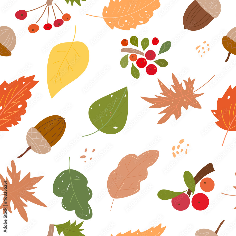 autumn foliage and berryes vector seamless pattern autumn foliage and berryes vector seamless pattern