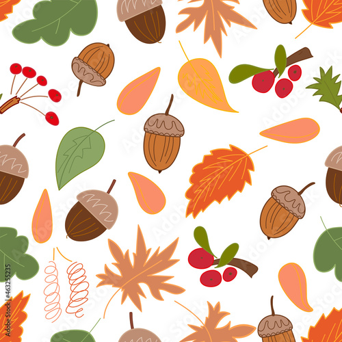 autumn foliage and berryes vector seamless pattern