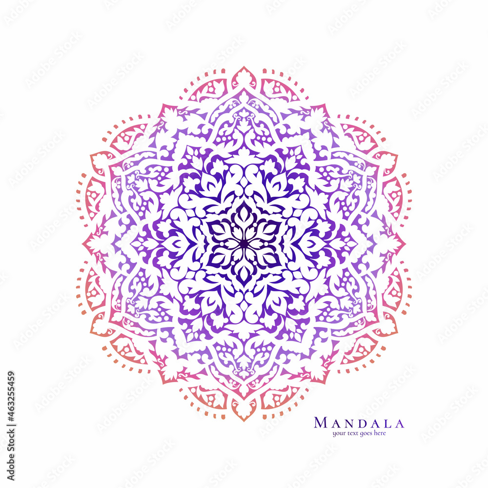 Gradient mandala on a white background. Vintage, paisley vector elements. Traditional, Turkish, Indian motifs. Great for fabric and textile, wallpaper, packaging or any desired idea.