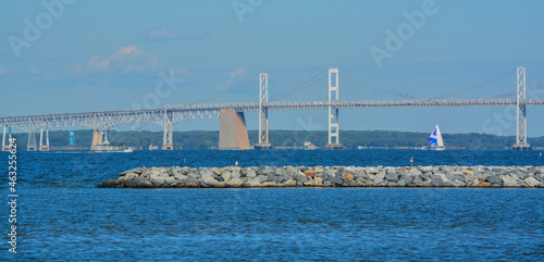 View of Chesapeake Bay Bridge from Sandy Point State Park in Annapolis, Maryland
