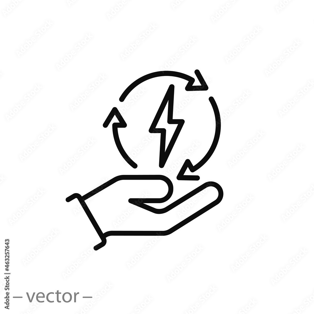 save energy icon, control electricity power, hand saving consumption, thin line symbol on white background - editable stroke vector illustration save energy icon, control electricity power, hand saving consumption, thin line symbol on white background - editable stroke vector illustration