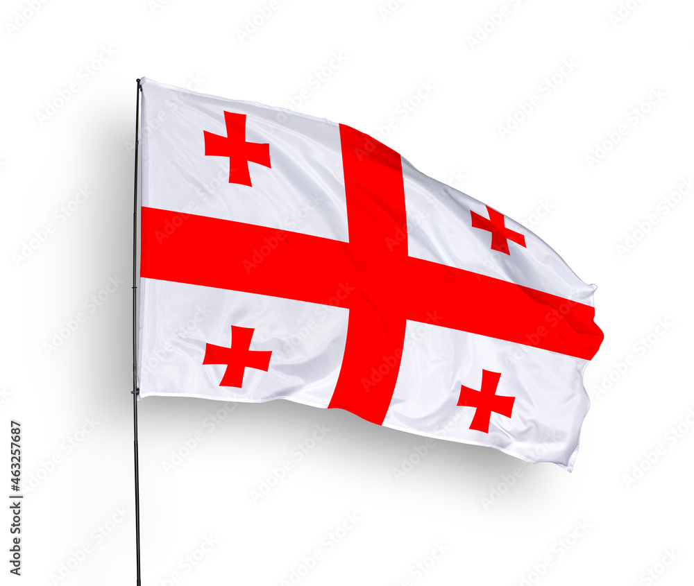 Georgia flag isolated on white background. close up waving flag of Georgia. flag symbols of Georgia. Concept of Georgia.