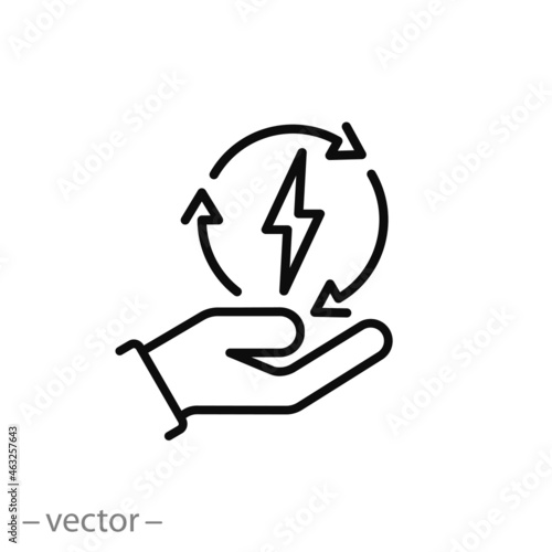 save energy icon, control electricity power, hand saving consumption, thin line symbol on white background - editable stroke vector illustration