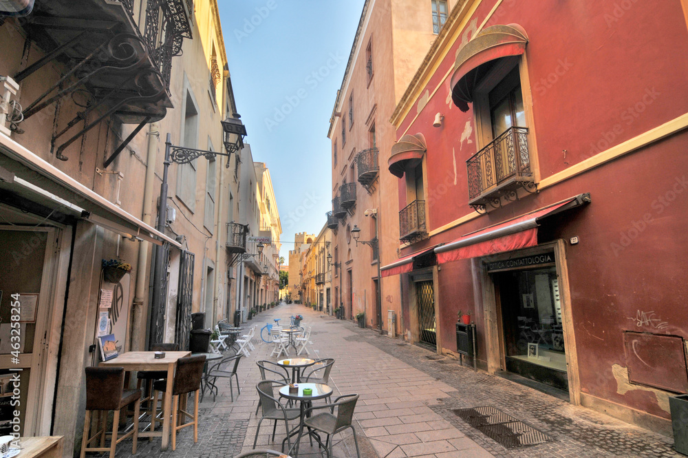 Medieval street in the old town of Oristano, Sardinia