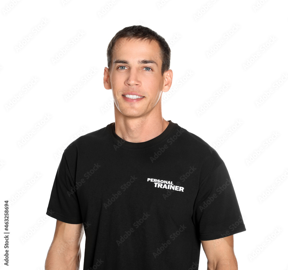 Portrait of personal trainer on white background. Gym instructor Portrait of personal trainer on white background. Gym instructor