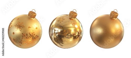 A set of golden Christmas balls on a white background, 3d render
