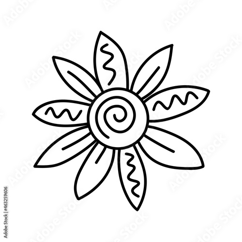 Daisy flower in the Doodle style . Black and white image isolated on a white background. Vector contour drawing illustration.