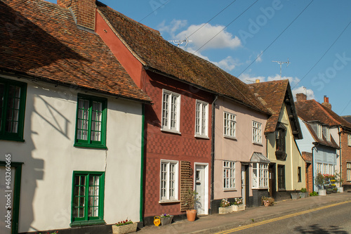 Facade of old colorful British terraced houses at Saffron Walden, England