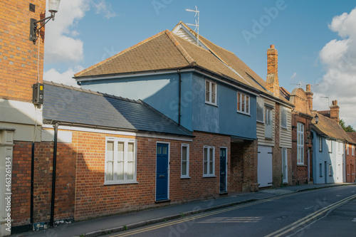 Traditional british brick house with blue door at Saffron Walden, England photo