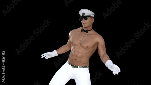 3D model male stripper dancing, animation, transparent background photo