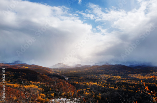 Beautiful autumn landscape . View from a great height.