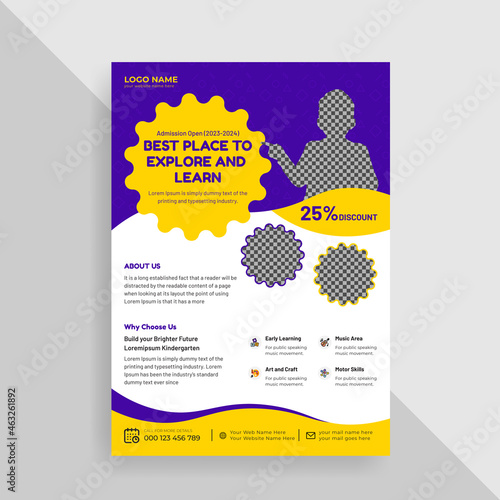 Creative kids education flyer template vector, school admission promotional flyer layout