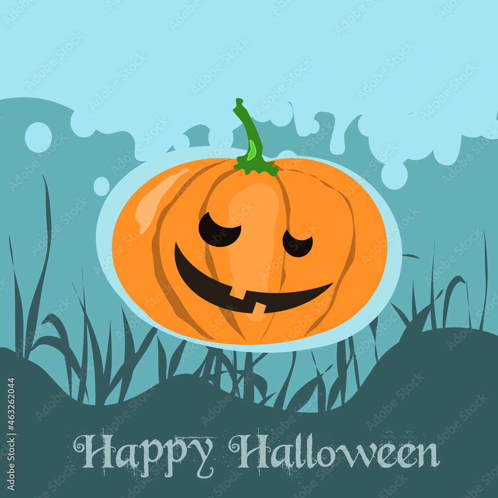 Uśmiechnięta urocza dynia , Halloween. karta, baner - ilustracja wektorowa Uśmiechnięta urocza dynia , Halloween. karta, baner - ilustracja wektorowa