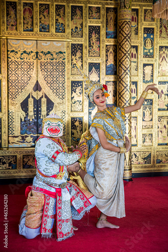 Khon is a dance drama genre from Thailand. Hanuman and Sovanna Maccha. photo