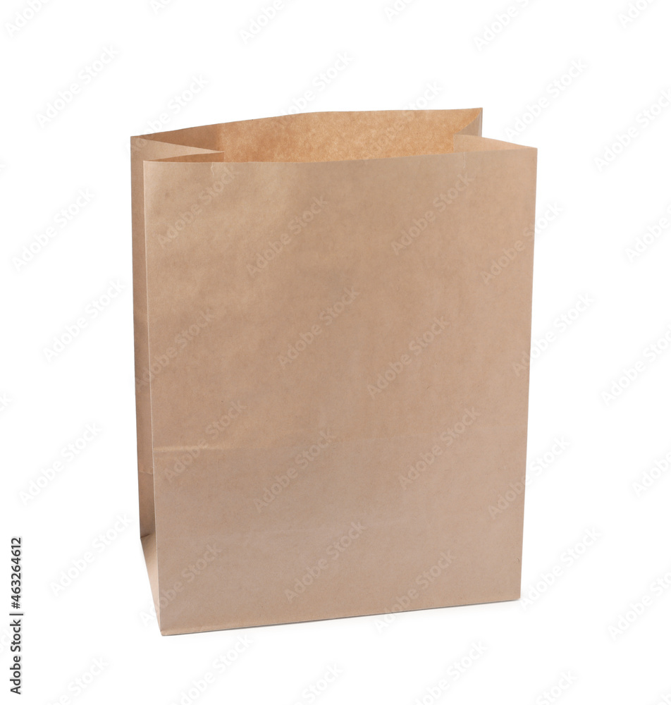 Open kraft paper bag isolated on white Open kraft paper bag isolated on white