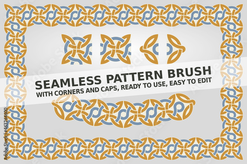 Vintage frame pattern brush - Geometric Circle Ornament - Ready to use Illustrator brush with corners and caps