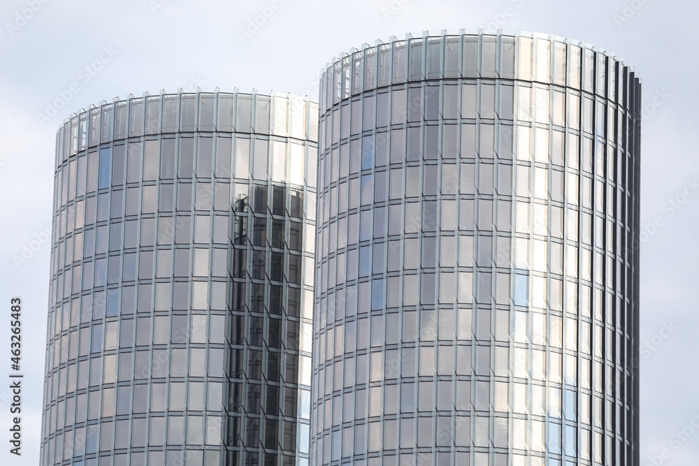 Close-up detail photo shot of modern round type architecture skyscrapers.
