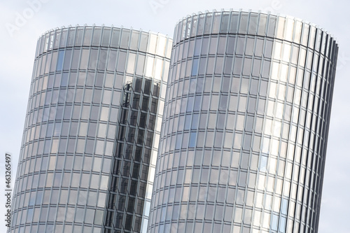 Close-up detail photo shot of modern round type architecture skyscrapers.