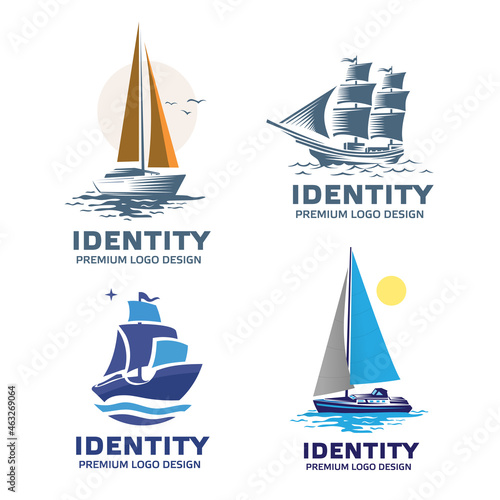 collection of sailing ship sea transportation logo vector