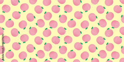 Peach illustration background. Seamless pattern.Vector. 桃のイラストパターン　背景素材