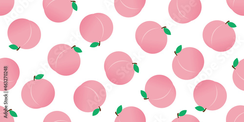 Peach illustration background. Seamless pattern.Vector. 桃のイラストパターン　背景素材