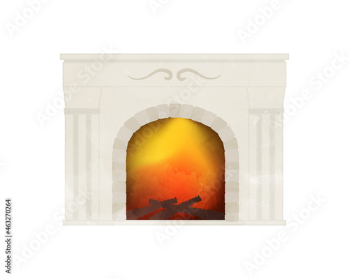 Illustration of a cute antique fireplace White Ver