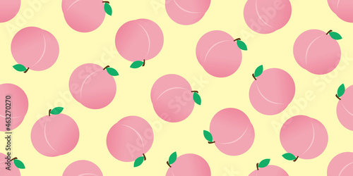 Peach illustration background. Seamless pattern.Vector. 桃のイラストパターン　背景素材