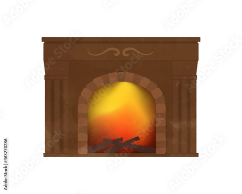 Illustration of a cute antique fireplace Brown Ver