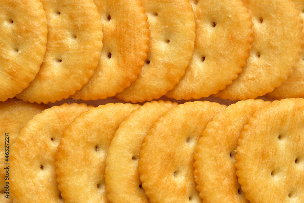 Top View of Round Crackers, Food Background.