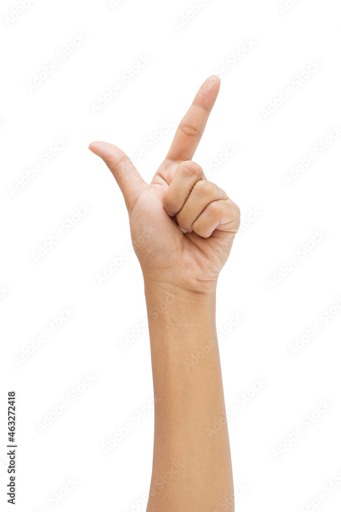 female hand pointing on isolated white background female hand pointing on isolated white background