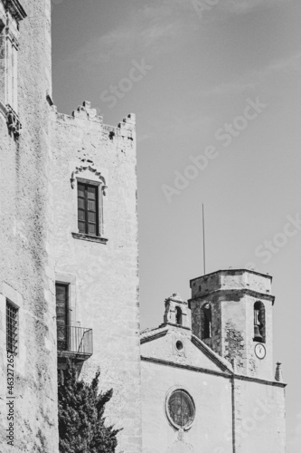 Ciudad pueblo antigua medieval vintage retro blanco y negro