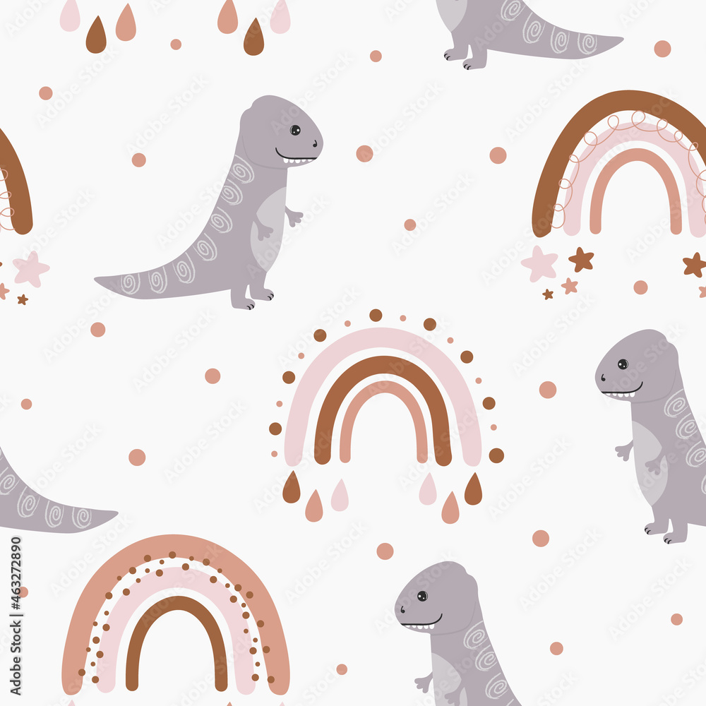 Seamless vector pattern with dinosaur and rainbows. Baby background for wrapping paper, greeting cards, design. Seamless vector pattern with dinosaur and rainbows. Baby background for wrapping paper, greeting cards, design.