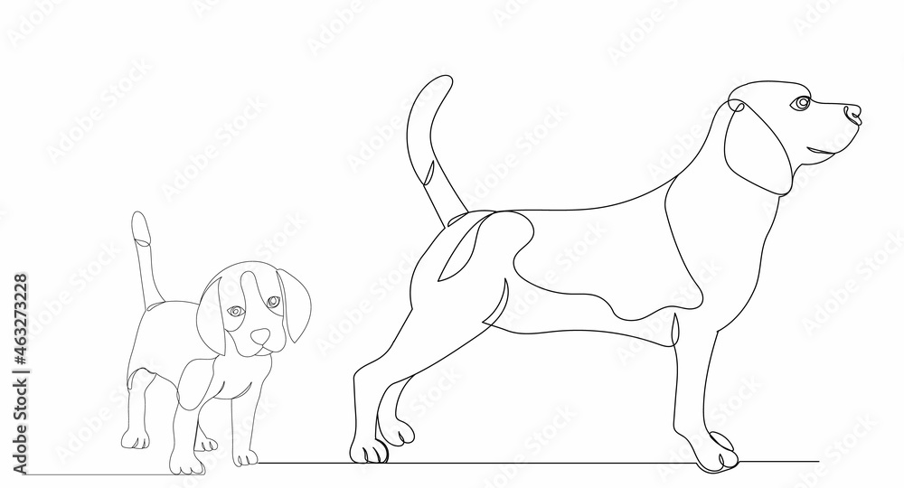 dog and puppy drawing by one continuous line