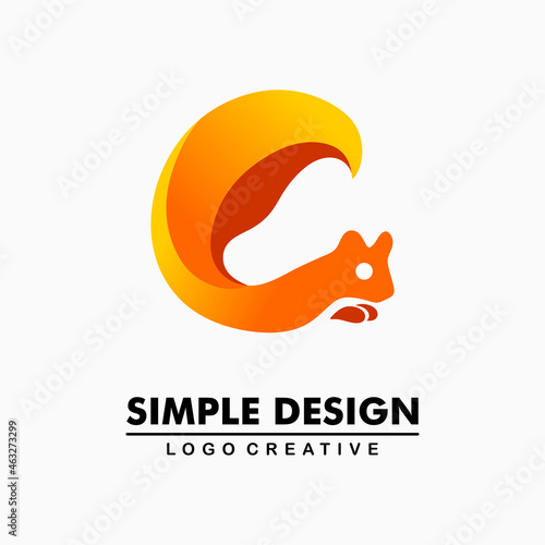 orange squirrel icon in the shape of the letter c, logo letter c. Abstract business logo icon design template