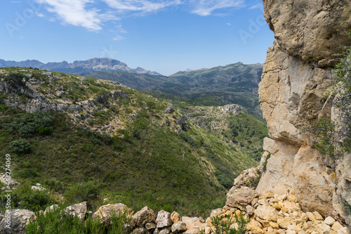 beautiful green mediterranean mountain landscape and limestone rocks in Spain tranquility and relaxation