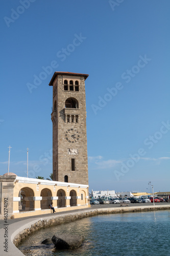 The Evangelistria church with its bell tower, in the city of Rhodes, Greece
