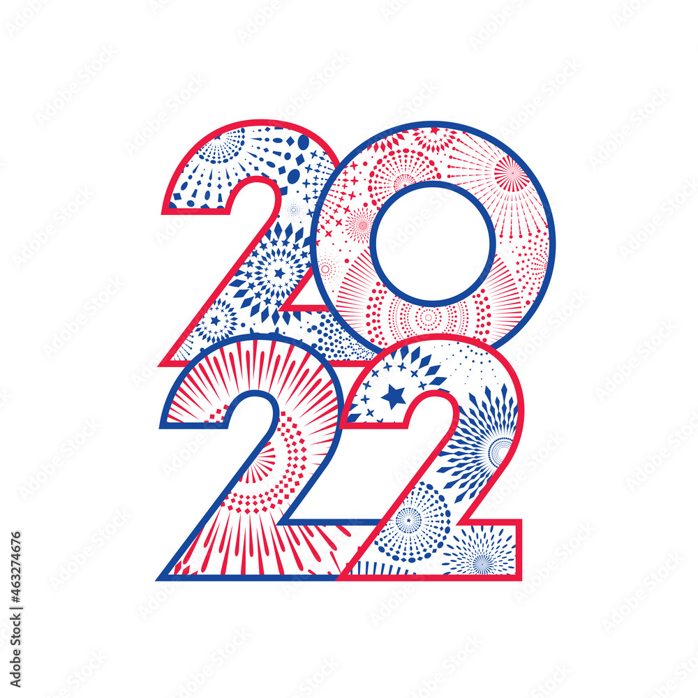 Vector Happy New Year 2022 with fireworks isolated on white background. Vector Happy New Year 2022 with fireworks isolated on white background.