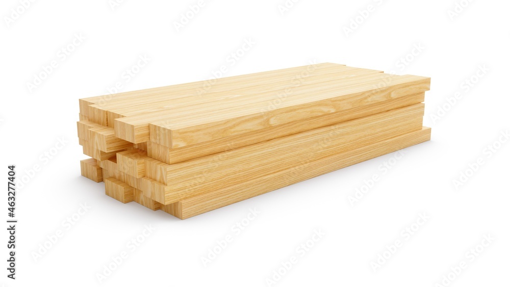 3D rendering Board wooden material construction on white background