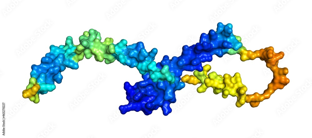 3D rendering of Complexin-4 as predicted by alphafold and colored according to confidence in the model. 