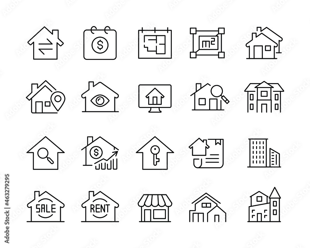 Real Estate Icons - Vector Line Icons. Editable Stroke. Vector Graphic