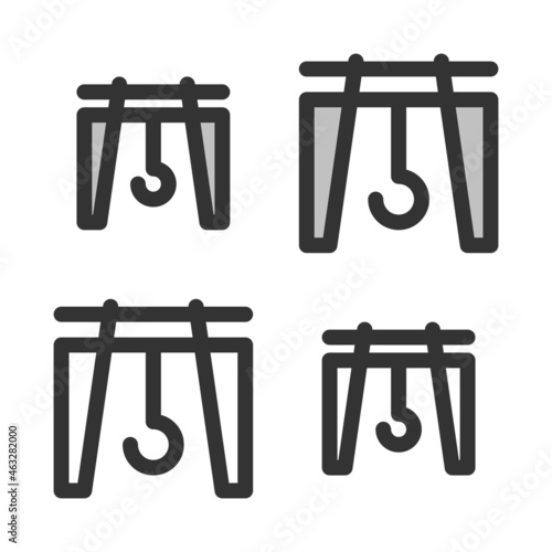 Pixel-perfect linear icon of gantry crane built on two base grids of 32x32 and 24x24 pixels. The initial base line weight is 2 pixels. In two-color and one-color versions. Editable strokes
