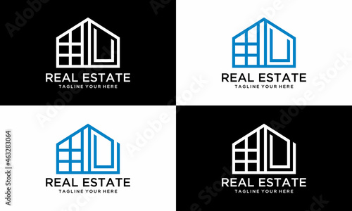Logo design Set of line art of letter U in vector for construction, home, real estate, building, property. Minimal awesome trendy professional logo design template on a black and white background.