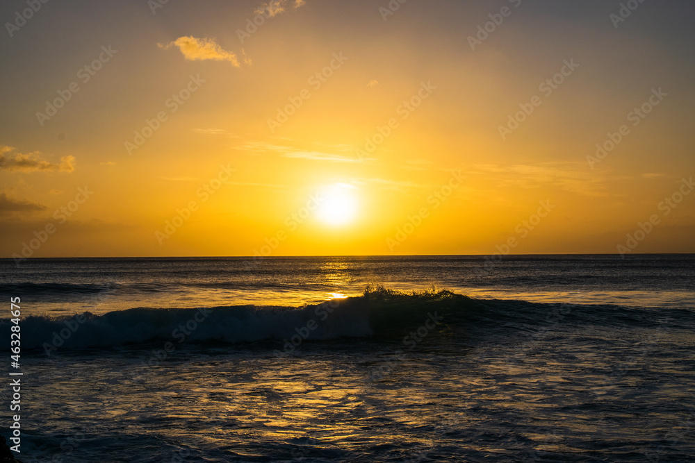 sunset in the sea, Makaha Beach, Oahu, Hawaii